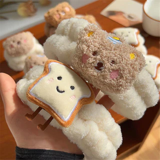 การ์ตูนขนมปังปิ้งหมีน่ารักผูกผมล้างหน้าสายรัดข้อมือ ชม. วงการบิน ซักผ้ากันน้ําความชื้นสิ่งประดิษฐ์อุปกรณ์ผมดูดซับน้ํา
