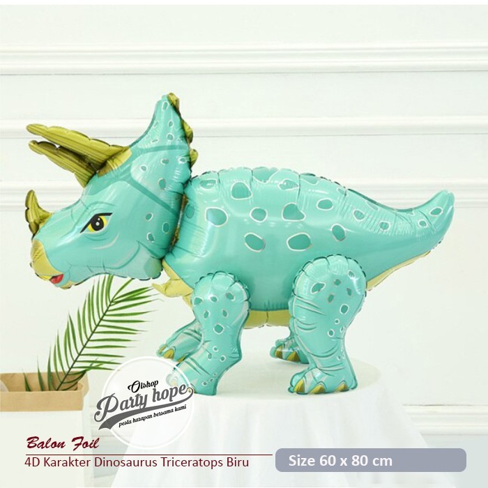 Mall - [besty_mart3] ลูกโป่งฟอยล์ Triceratops ไดโนเสาร์ 4D Blue Jurassic Park Dino ลูกโป่ง 4D