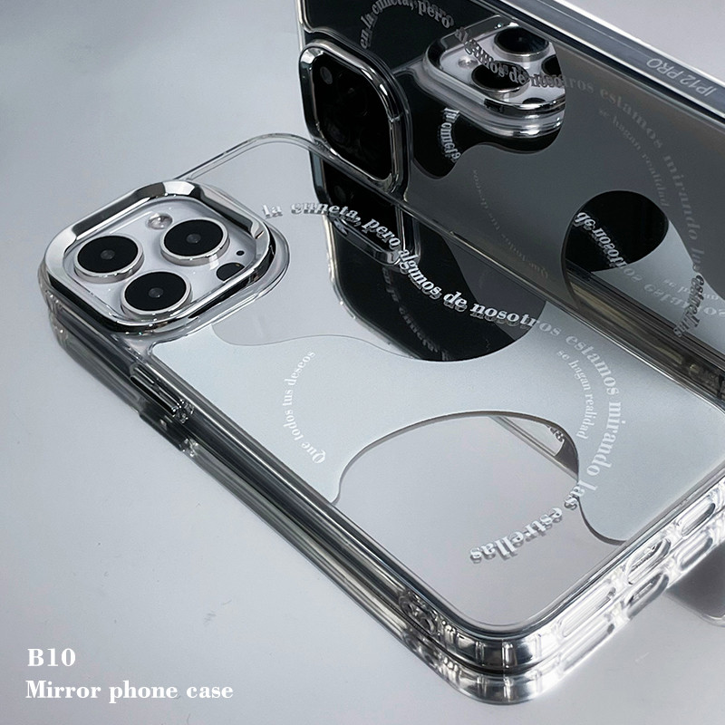 Huiwanju ตัวอักษรกระจกเรียบง่ายเหมาะสําหรับ iphone16promax เคสโทรศัพท์มือถือความรู้สึกขั้นสูง ip15pro 16 niche 14pro เคสแข็งป้องกันการตก 11promax ง่าย 15 แต่งหน้าเงิน
