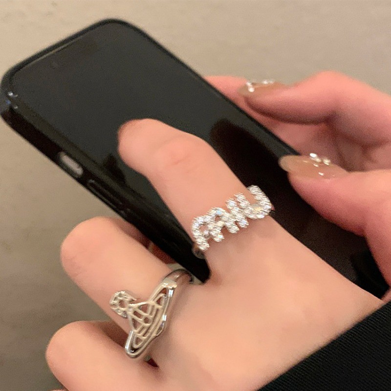 Small Niche Design, Sparkling Diamond Letter Ring, Women's Light Luxury, High-end Feeling, Index Finger Ring, Ins Personality, Fashion, Couple, Couple, Ring, Men