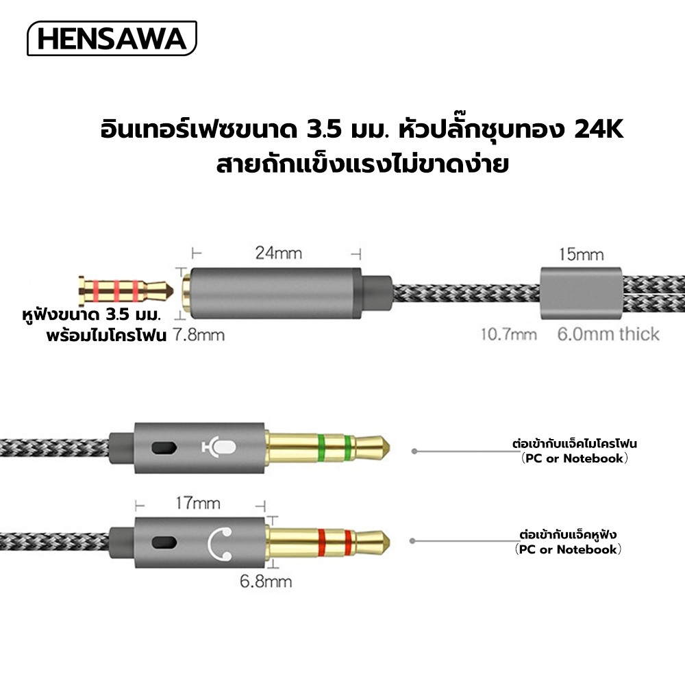 3CPP SHOP สายแปลงหูฟัง Audio Mic Y Splitter 3.5mm สาย Aux เเข้า2ออก1 สายถัก สำหรับหูฟัง เดสก์ท็อป แล็ปท็อป โทรศัพท์มือถื