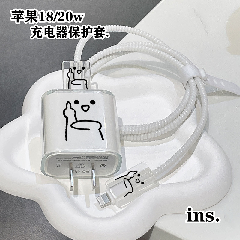 รูปแบบการ์ตูนตลก 18w/20w ชุดตัวป้องกันเครื่องชาร์จโปร่งใสตัวป้องกันสายเคเบิลสําหรับ iPhone11 12 13 14 15 16pro max ราคา ถูกที่สุด ดีลบีเคเค รูปภาพหลัก