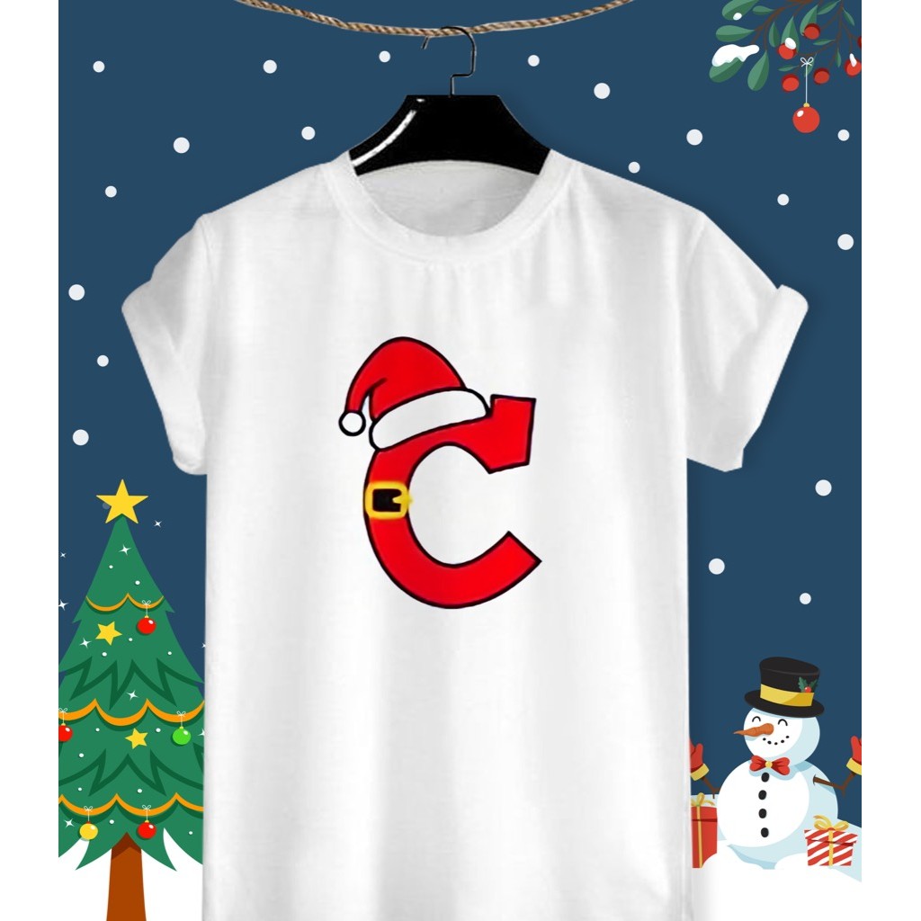 เสื้ออักษร C คริสต์มาส Merry Christmas Xmas ผ้า TK ใส่สบาย สีสันสดใส ไม่ยืดไม่ย้วย