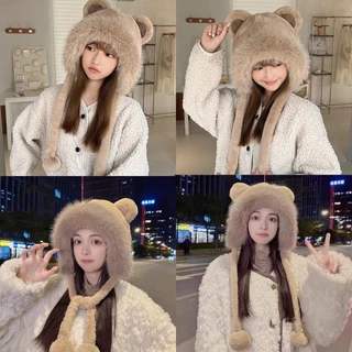 【พร้อมส่ง】หมวกกันหนาว ขนเฟอร์นุ่มปิดหู หัวหมี