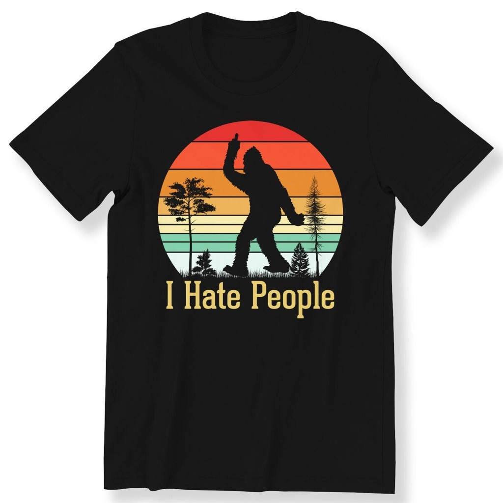 I Hate People ผู้ชายสุภาพสตรีเสื้อยืด Retro Camping Bigfoot I Hate People เสื้อยืด