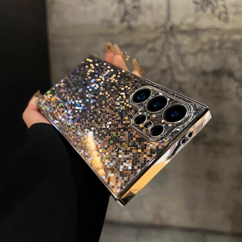 SAMSUNG Electroplated Shiny Blingเคสโทรศัพท์สําหรับSamsung S26 S25 S24FE S23FE S24 S23 UltraปลอกGlitterเพชรปกแข็ง