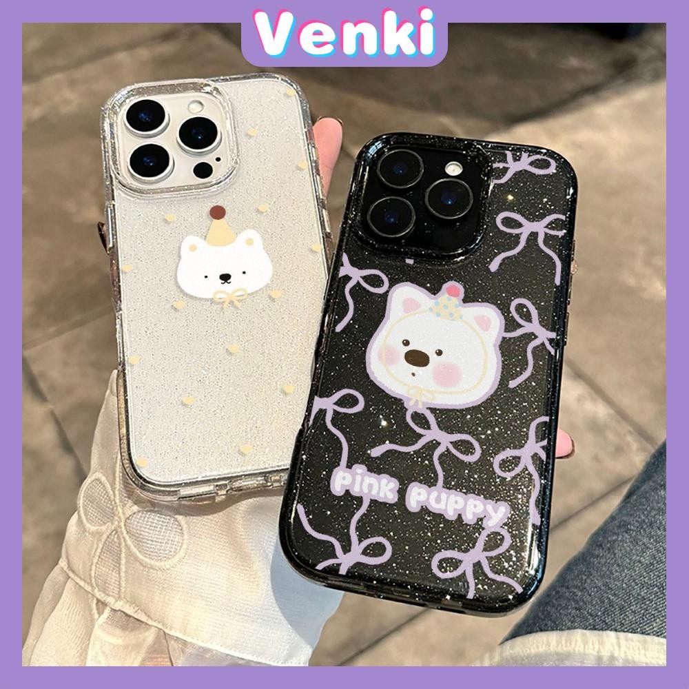 Venki - เคส iPhone 16 Pro Max iPhone 11 เคสใสแบบแวววาว TPU นุ่มสีสันสดใส ลูกสุนัขสีขาวคริสต์มาสน่ารัก Compatible iPhone15 Pro max 14 13 12 Pro max XS XR 7 Plus 8 Plus
