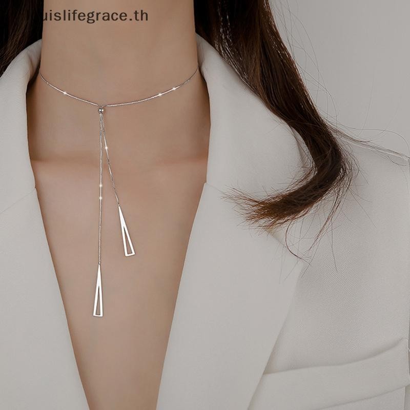 Lgth สามเหลี่ยมเรขาคณิตปรับดึงจี้สร้อยคอยาว sel เสื้อกันหนาว Y-Shaped Minimalist Elegant เครื่องประดับของขวัญ HOT