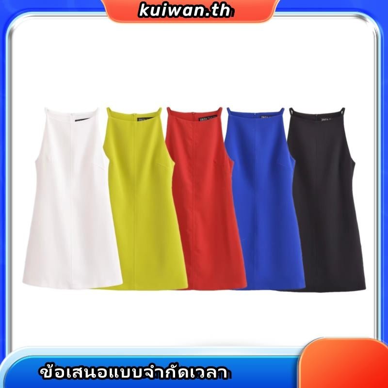 ชุดเดรสแขนกุด คอตรง สีฟ้า แฟชั่นสําหรับสตรี 240025