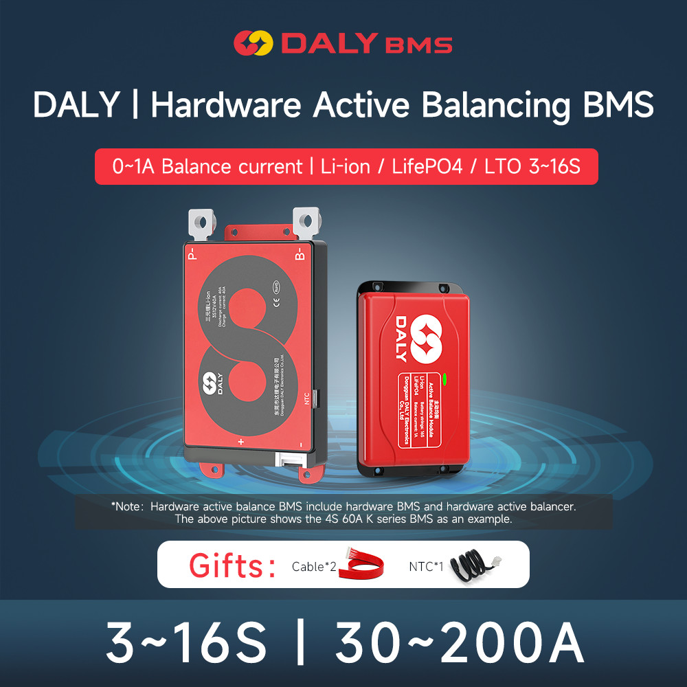 DALY Haedware BMS +Hardware active balancer lifepo4 BMS 12v 24v 36v 48v 40a 60a 100a 150A 200A 4s 8s