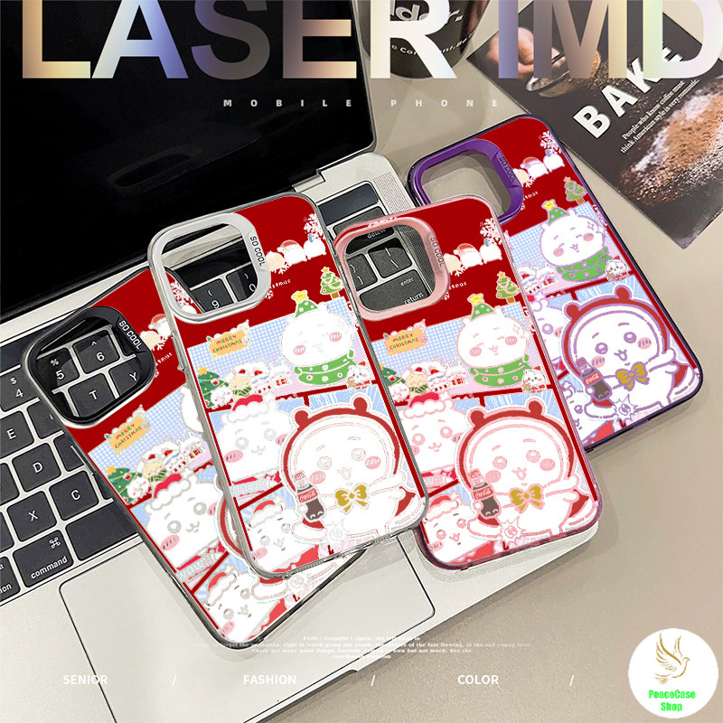 COD-ในไทย เคส Hachiware ชุดคริสต์มาส สําหรับ iPhone 7 8 X 11 12 13 14 15 16 เปลือกแข็งสีเงิน กันกระแทก พื้นหลังสี Unisex