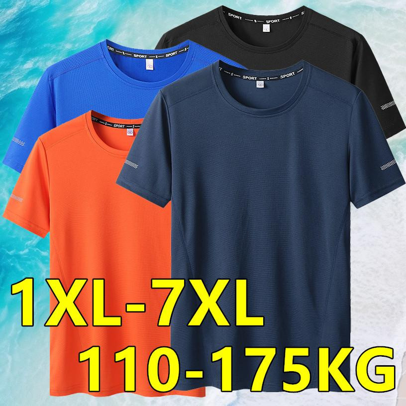 เสื้อยืดลําลองสําหรับผู้ชายขนาดใหญ่ 5XL 6XL 7XL กีฬาแห้งเร็ว Tees รอบคอขนาดใหญ่แขนสั้นขนาดใหญ่ Tops