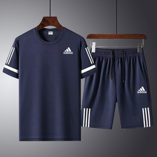 (เสื้อยืด+สั้น) เสื้อยืดผ้าไหมน้ําแข็งสปอร์ตสําหรับผู้ชายกาง…