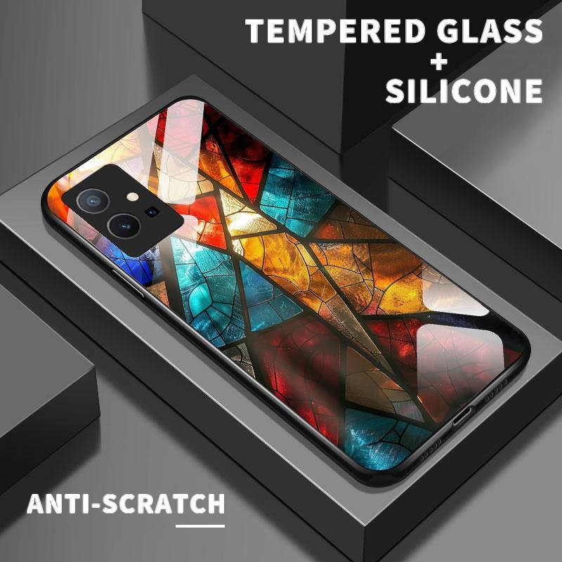 เหมาะสำหรับ VIVO Y75 5G Y75 4G Y75S Y72 Y73 Y76 Y7s Y85 Y89 กรณีโทรศัพท์มือถือ Artistic Color Glass 