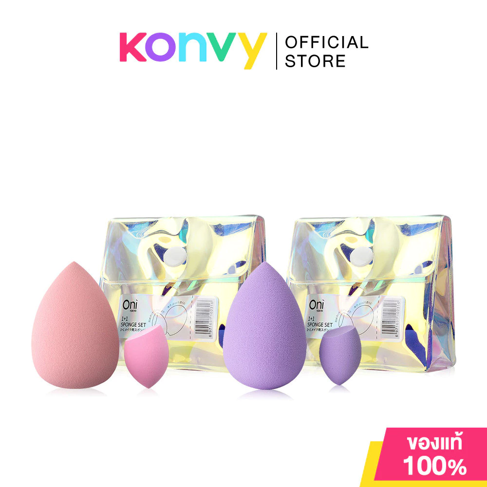 Oni 1+1 Sponge Set [Random 1 Colors] โอนิ เซทฟองน้ำแต่งหน้า 2 ชิ้น พร้อมกระเป๋า.