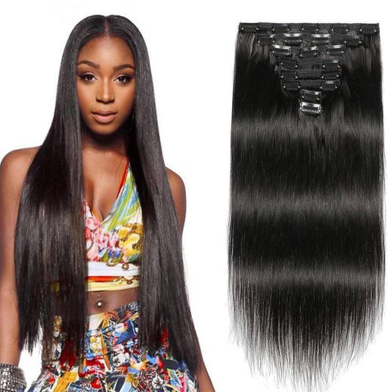 100% Human Hair Extension ตรงคลิปผมผมมนุษย์ Extension 8 ชิ้น/เซ็ตแฟชั่นประเภทสําหรับชาย