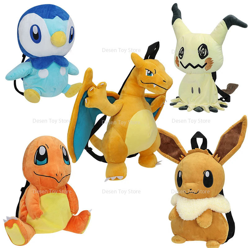 Pokemon Plush Charizard Backpack Piplup Charmander Eevee Mimikyu Backpack Schoolbag Gifts for Childr