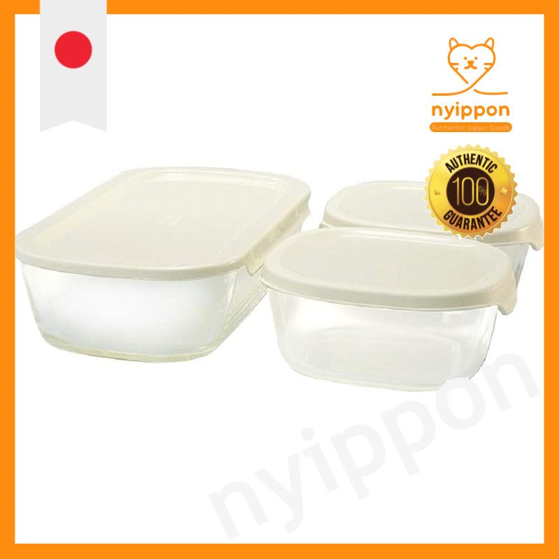 HARIO Stacking Heat-Resistant Glass Container M Set of 3 Made in Japan KSTL-M-3006-OW