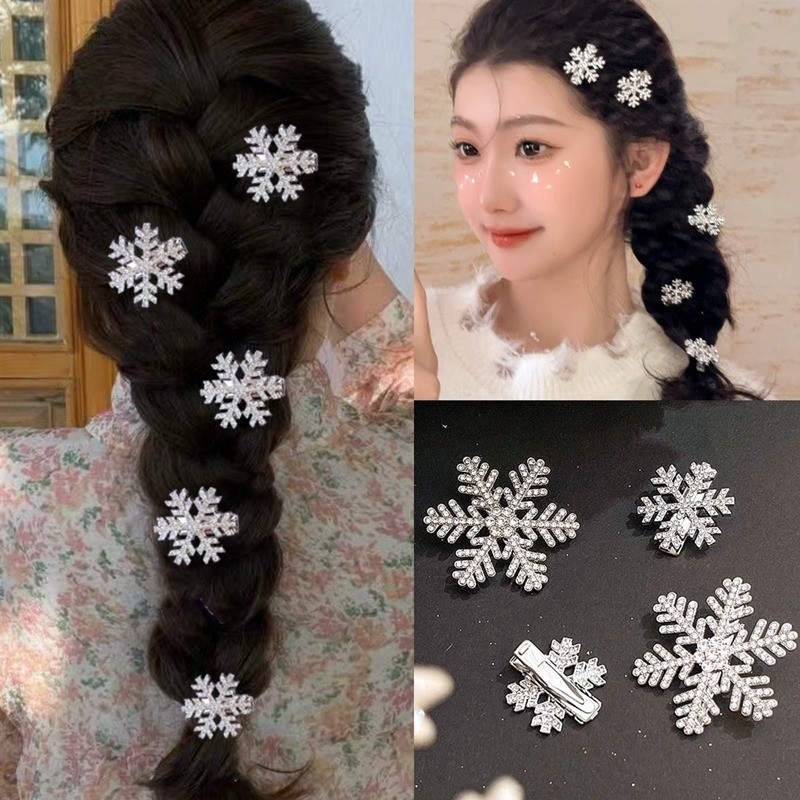 Super Flash กิ๊บติดผมเกล็ดหิมะคริสต์มาสสําหรับสาวเกาหลี Duckbill คลิปหน้าผาก Bangs คลิปของขวัญคริสต์มาสที่สวยงามสําหรับนักเรียน