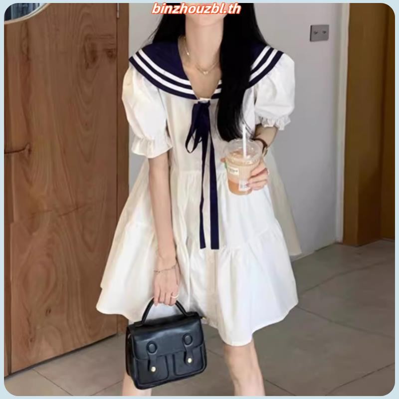Hcs ชุดมินิเดรส คอปกกะลาสี สีขาว สไตล์เกาหลี สําหรับนักเรียน