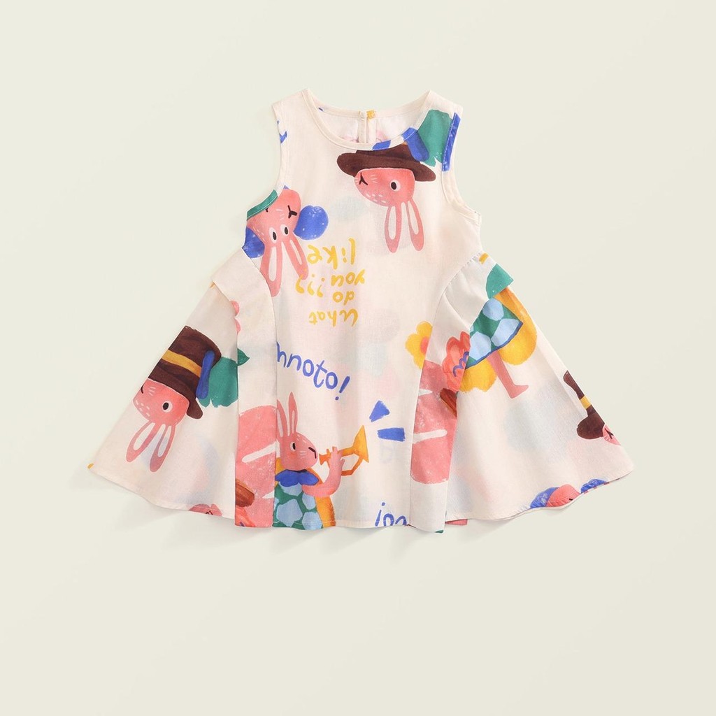 Hania kids พร้อมส่ง เดรสขาวกระต่ายสไตล์เกาหลี เนื้อผ้าใส่สบาย เสื้อผ้าเด็ก K4125074