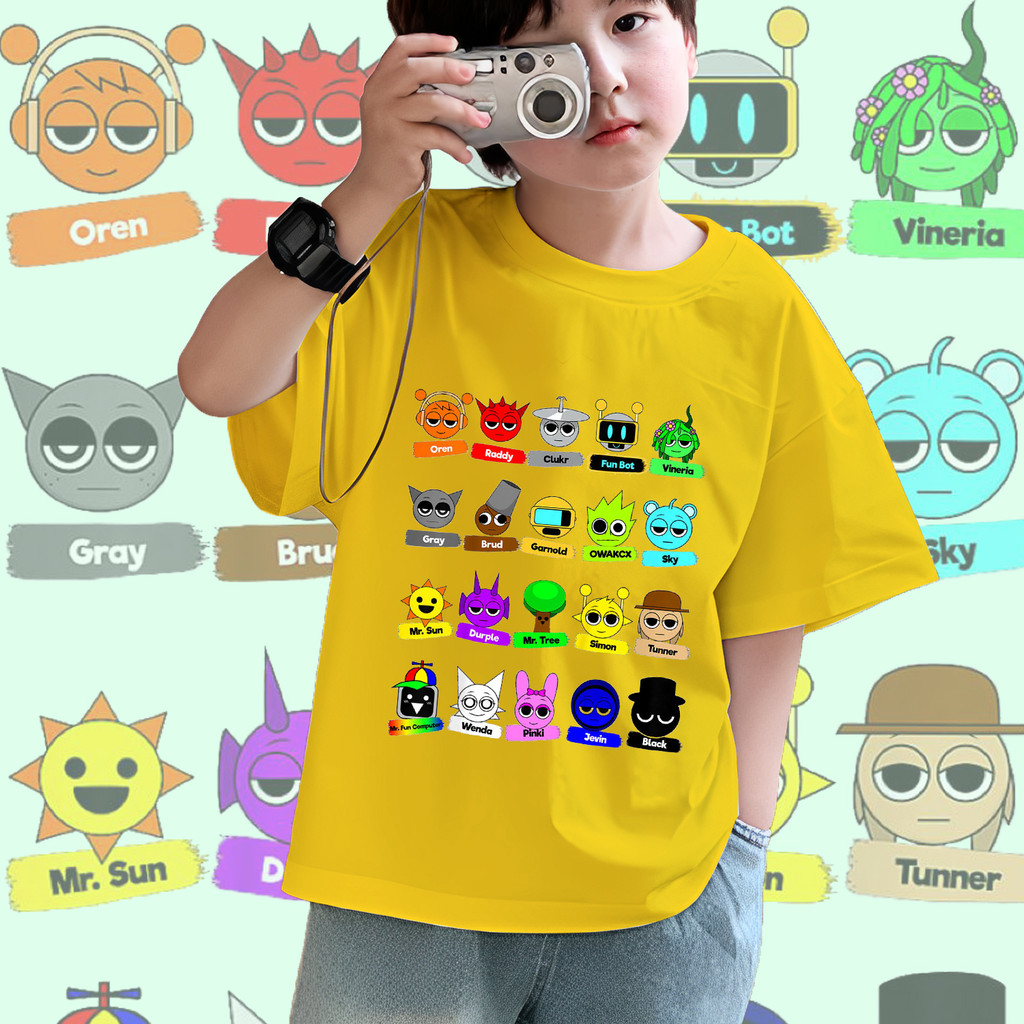 เด็ก เสื้อยืด Sprunki สำหรับเด็ก เสื้อยืดเล่นเกมสำหรับเด็ก เกม วิดีโอเกมสำหรับเด็ก 100CM-150CM