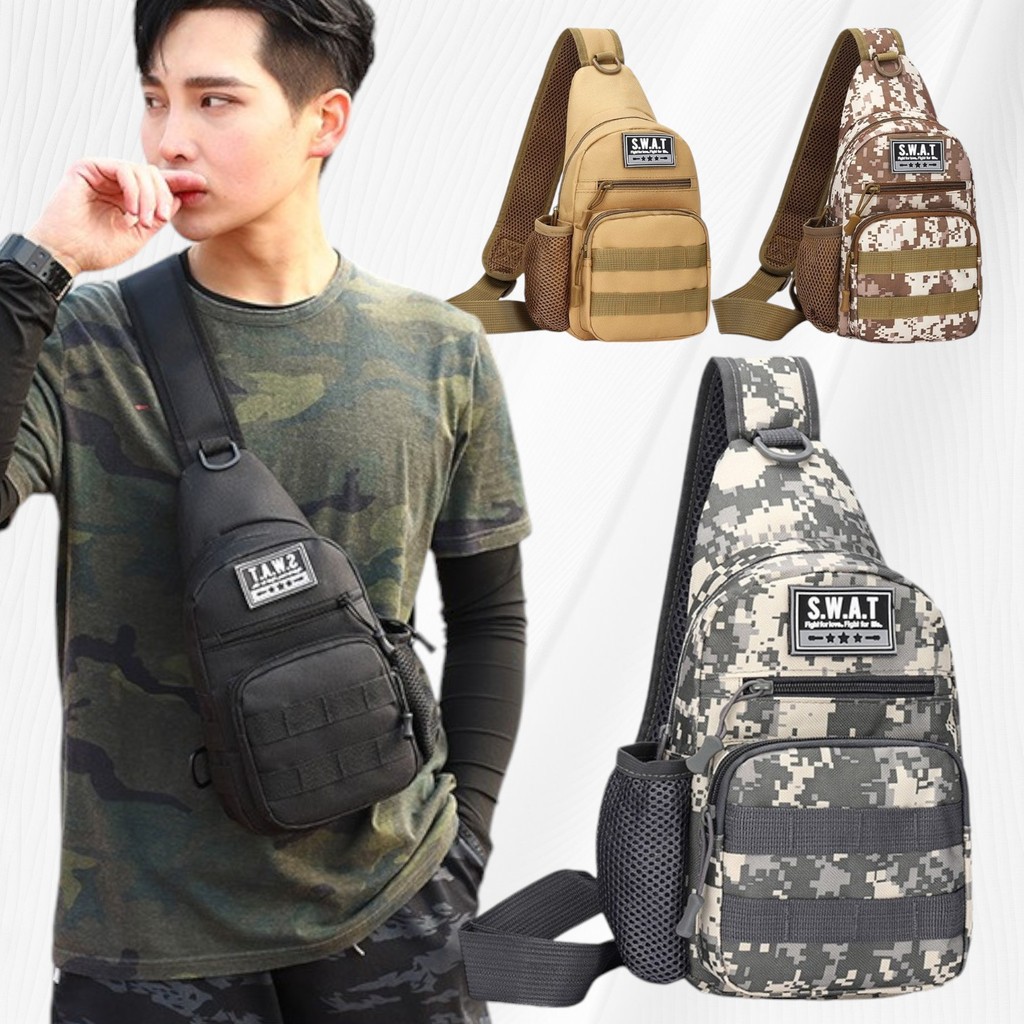 (w139)กระเป๋าคาดอก แต่งลายพราง SWAT ผ้าหนา สายหนาทน มีช่องเยอะ