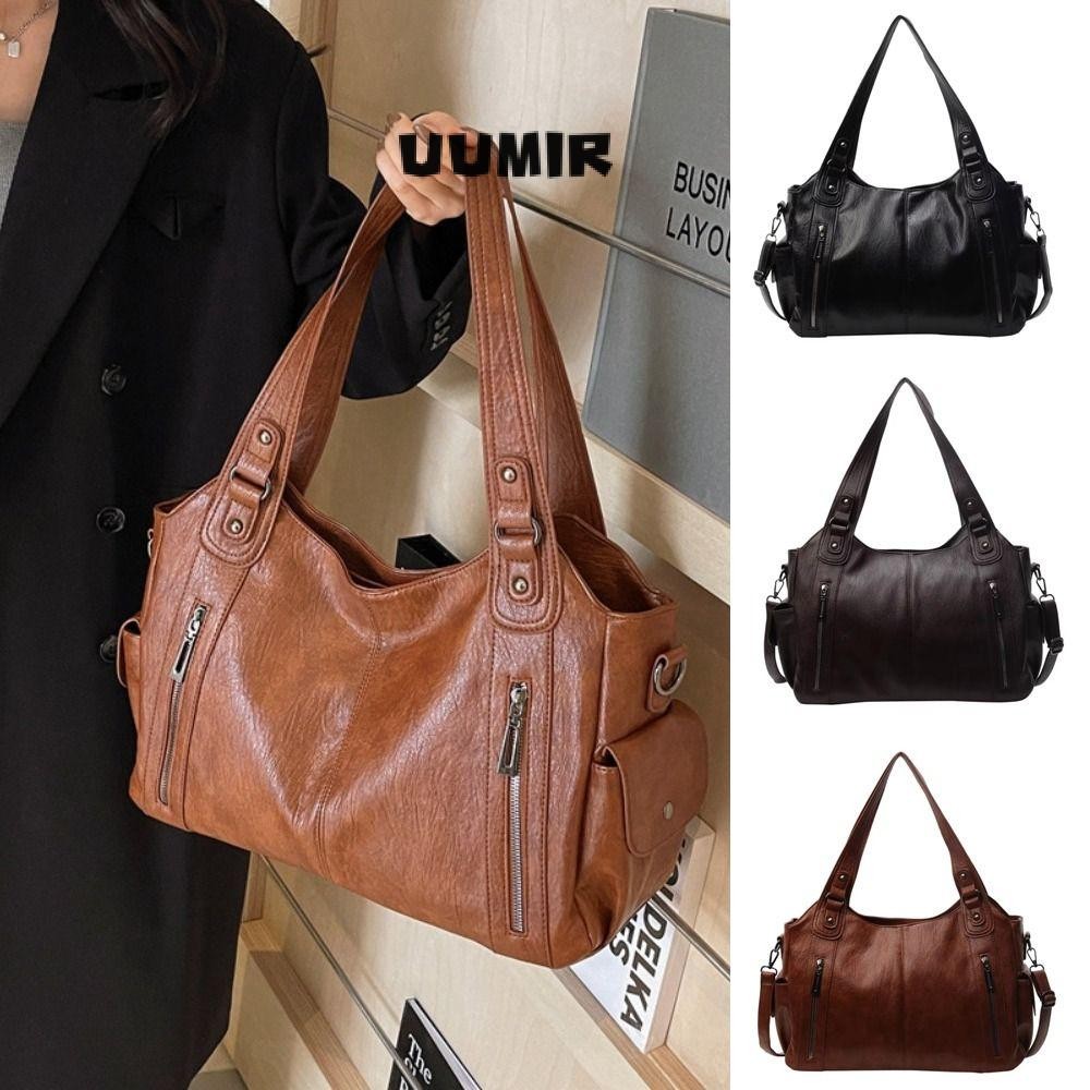 UUMIR Tote Bag, กระเป๋าหนัง Messenger ความจุขนาดใหญ่, Retro Multi-Pocket Soft ภายในช่องกระเป๋าถือสุภาพสตรีผู้หญิง