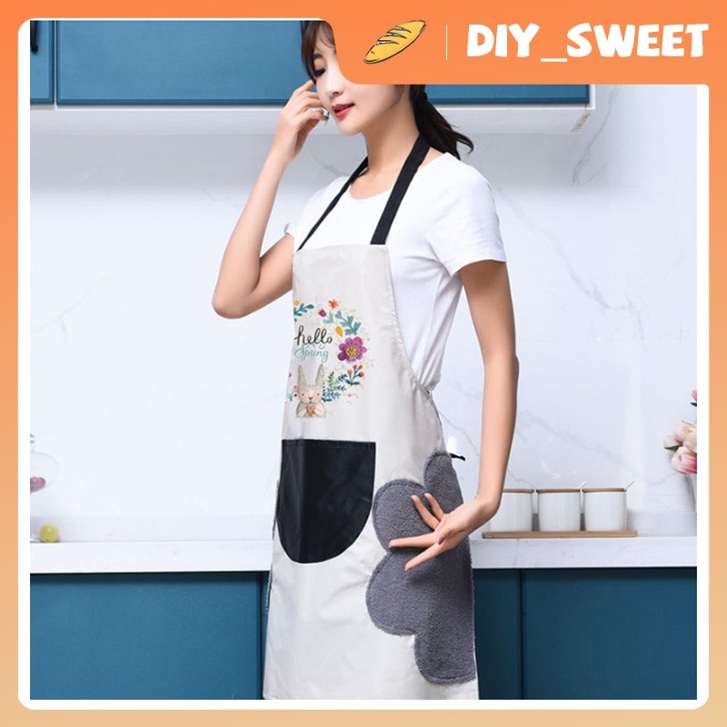 DIY_SWEET ผ้ากันเปื้อนเวอร์ชั่นเกาหลี,ชายและหญิงกันน้ำสามารถเช็ดมือผ้ากันเปื้อน,ชุดทำงานที่บ้าน,เสื้อคลุมครัวแฟชั่น,,