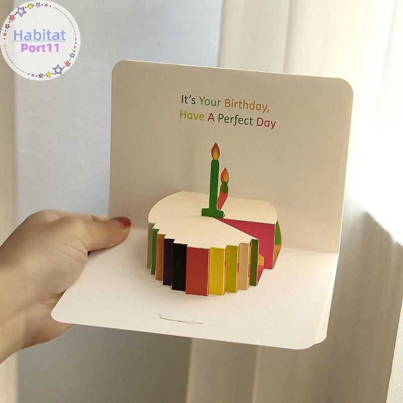 Habitatport 3D Happy Birthday Card เค้กดอกไม้ซองจดหมายการ์ดวันเกิดตลกสําหรับผู้หญิงผู้ชายเด็กเพื่อน Greeg การ์ดของขวัญ Party th