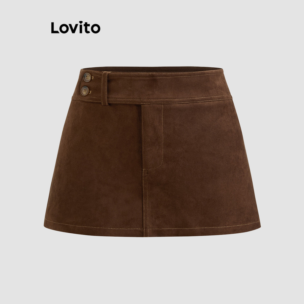 Lovito กระโปรงลูกไม้ผูกโบว์สีพื้นแบบลำลองสำหรับผู้หญิง L114AD600