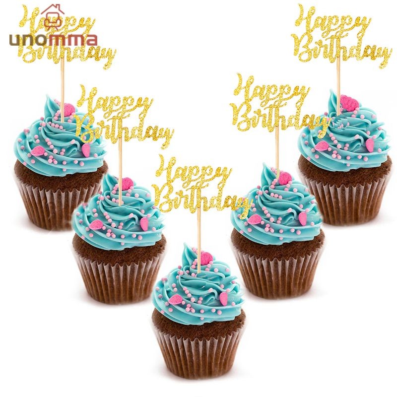🎈สุขสันต์วันเกิด ปลั๊กอิน ป้าย Happy Birthday สําหรับตกแต่งเค้ก unomma
