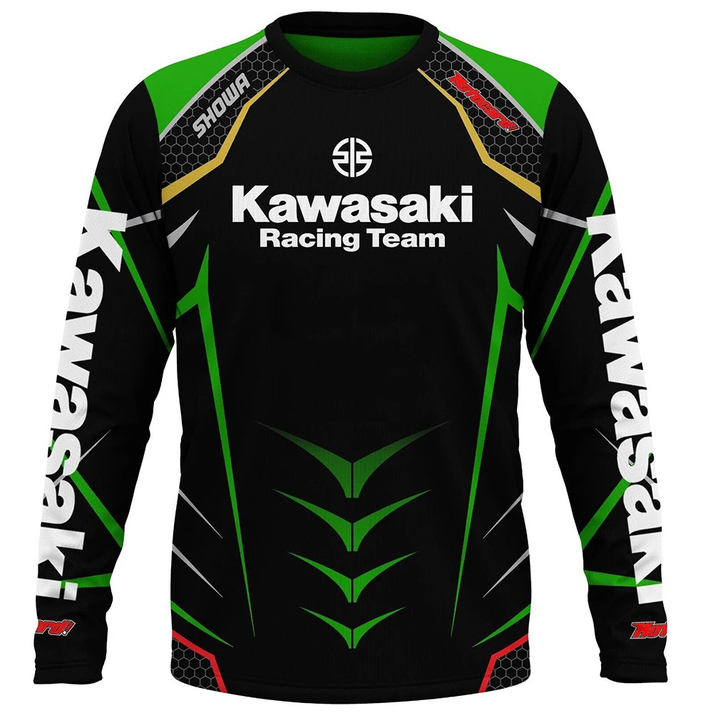 KAWASAKI คาวาซากิรถจักรยานยนต์แข่งทีมผู้ชายเสื้อยืดแขนยาวฤดูใบไม้ผลิฤดูใบไม้ร่วงผู้หญิงทีเสื้อ2024ใหม่กีฬาเด็กเสื้อผ้าท็อปส์