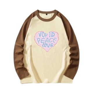 Alva เสื้อยืดแขนยาว คอกลม ทรงหลวมขนาดใหญ่ สีพื้น พิมพ์ลายหัวใจน่ารัก แฟชั่นฤดูใบไม้ผลิและฤดูใบไม้ร่วง #B016