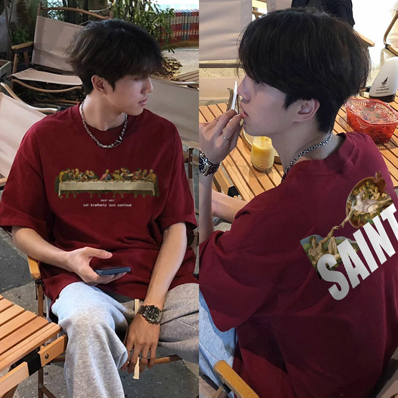 Beeyanbuy เสื้อยืด Oversize พิมพ์ภาพย้อนยุคอเมริกัน เสื้อยืดแขนสั้นหลวม #J000481