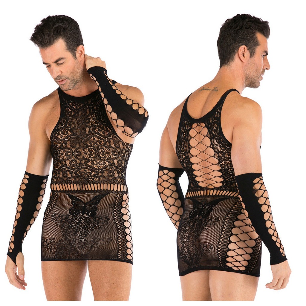 BBOYMMYOBB ผู้ชาย ทั้งหมด Fishnet ถุงเท้าร่างกาย ชุดชั้นใน กางเกย์ ความสุข Crossdress ชุด