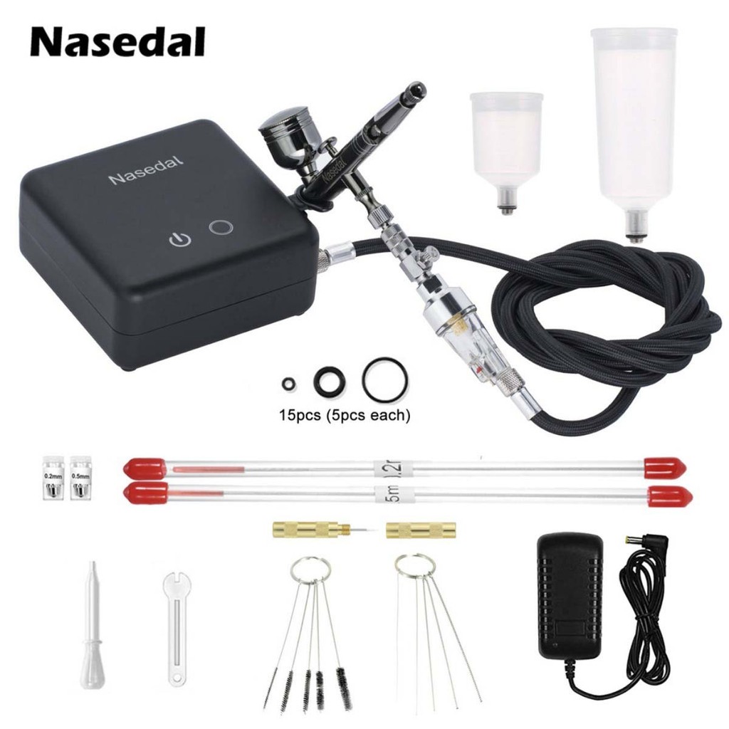 Nasedal ทองแดง Airbrush Compressor Kit Auto-Stop 36Psi 7cc 0.3 มม.Dual-Action Airbrush สเปรย์ปืนสําหรับ Gundam DIY รุ่นเค้กภาพวาดเล็บ Art