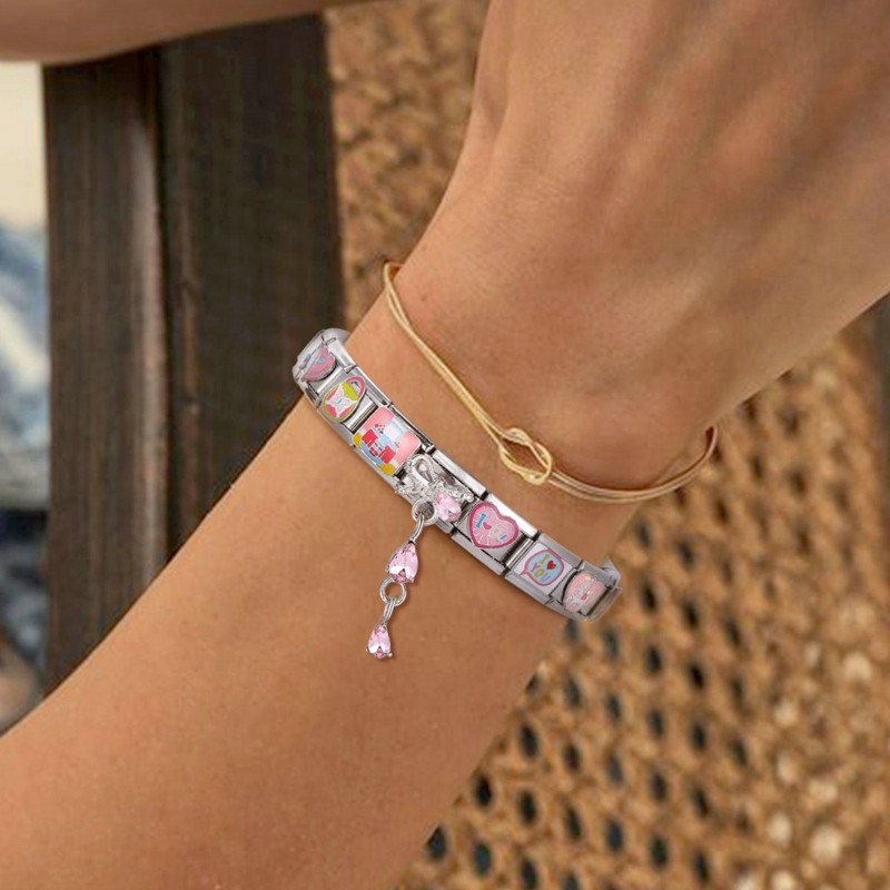 ยอดนิยมรักเพชรจี้ใหม่ดอกไม้อิตาเลี่ยน Charm Links Fit 9 มม.สร้อยข้อมือสแตนเลสทําเครื่องประดับ - รูปที่ 6