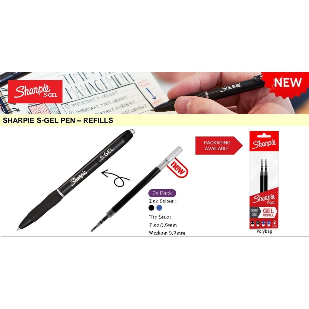 Sharpie S-Gel Gel Pen Refill 0.5mm 0.7mm สีดําหรือน้ําเงิน แพ็ค 2 ชิ้น