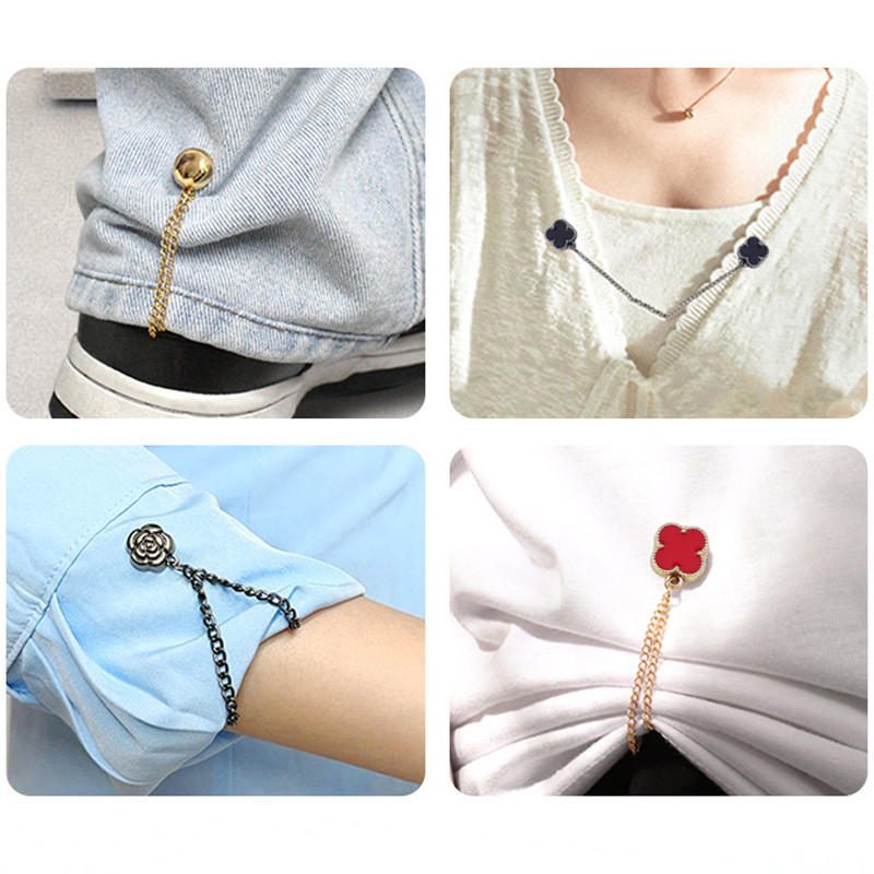 yunyuUAN เกาหลีรุ่นโคลเวอร์สี่ใบแม่เหล็กหัวเข็มขัดโซ่กางเกงขาปุ่มปรับเสื้อปกตกแต่งเข็มกลัดโซ่โดยไม่ต้องเย็บหัวเข็มขัดแม่เหล - รูปที่ 2