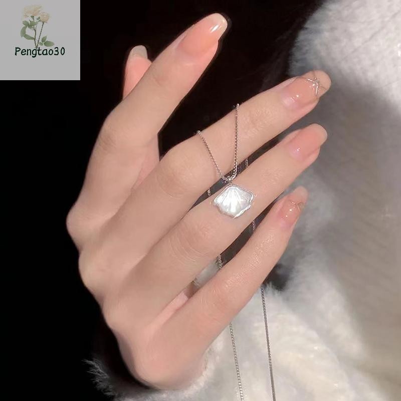 [Eao] Simple Moonstone Shell จี้สร้อยคอเงินสี Clavicle Chain Choker สําหรับผู้หญิงสาวเครื่องประดับหรูหราอุปกรณ์เสริมของขวัญ [TH]