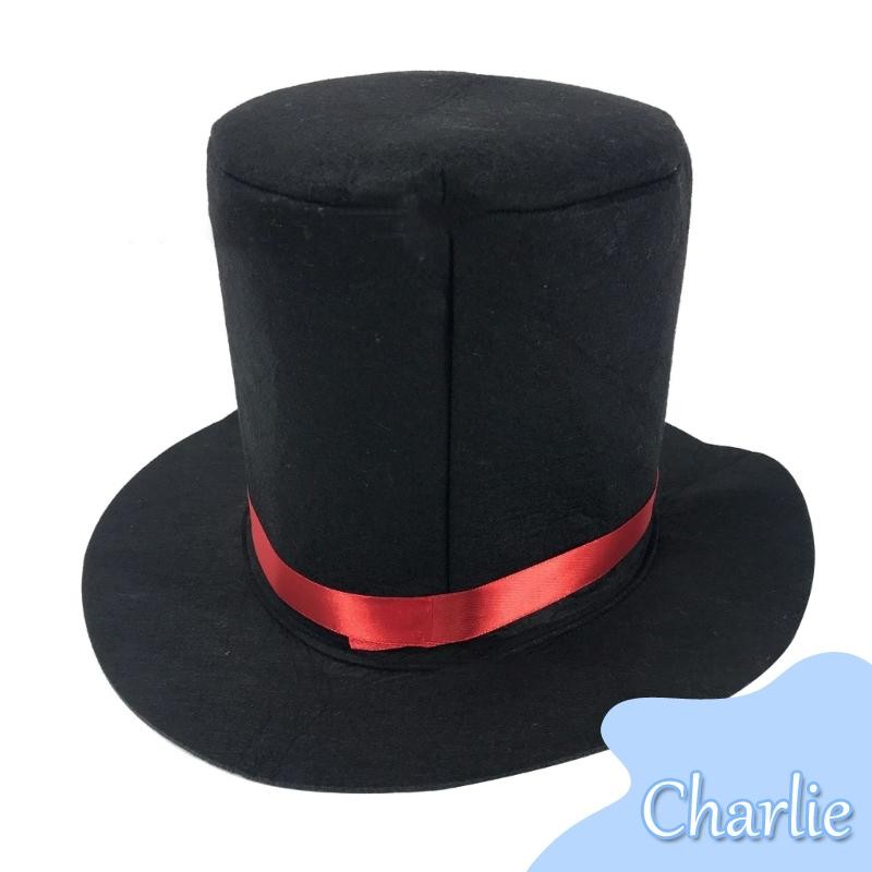 Char สีดําหมวกนักมายากลหมวกด้านบน Bowler หมวกด้านบนนักมายากลดําเนินการ Ringmaster หมวก