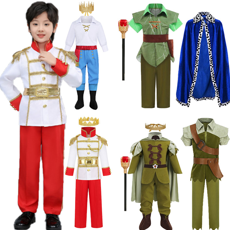 Disney Fairy Tale Peter Pan Frog King Prince เครื่องแต่งกายสําหรับเด็ก Boy Royal คอสเพลย์ Carnival ฮาโลวีนเสื้อผ้างานเลี้ยงวันเกิดมงกุฎเสื้อคลุมชุดเต็ม