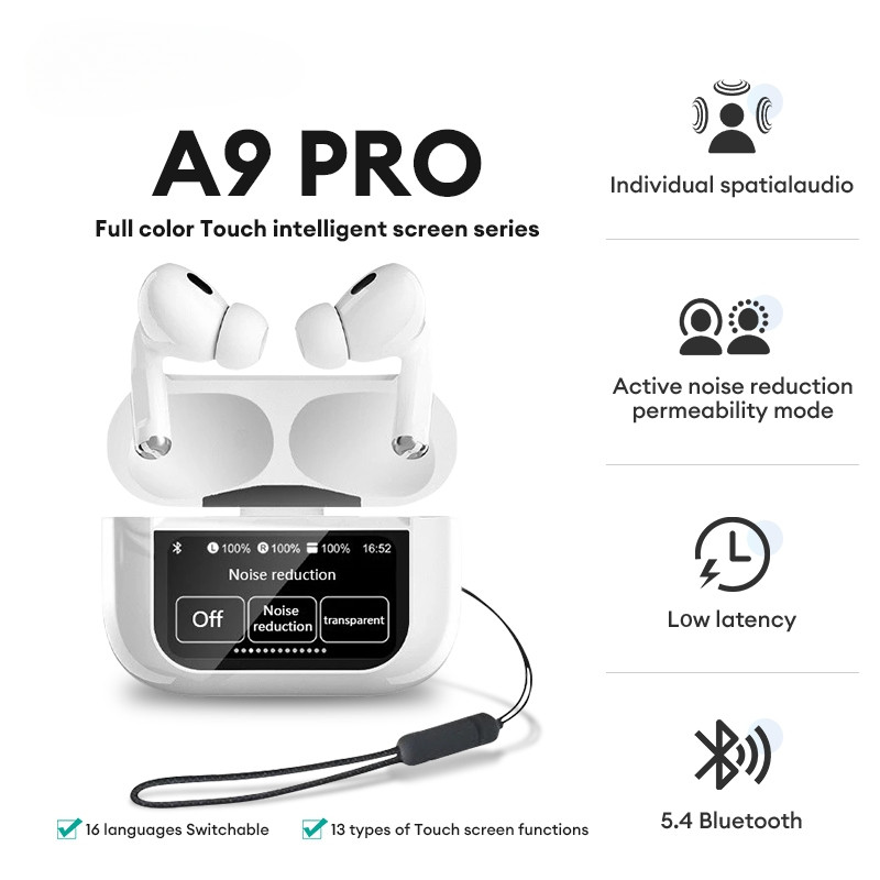 A9 Pro หูฟังไร้สายหน้าจอสัมผัสจอแสดงผล ANC Gaming Noise Cancelling หูฟังบลูทูธ