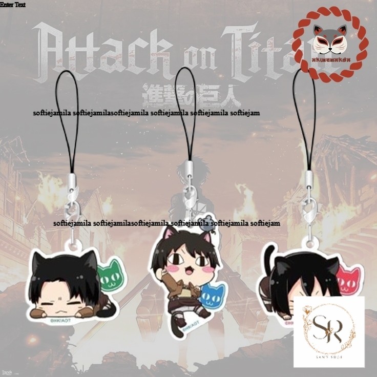 (CAT EARS) เชือกคล้องโทรศัพท์ ATTACK ON TITAN พิมพ์ด้วยภาพ Great War ON Titan อะนิเมะ micha อะคริลิคพวงกุญแจน่ารัก