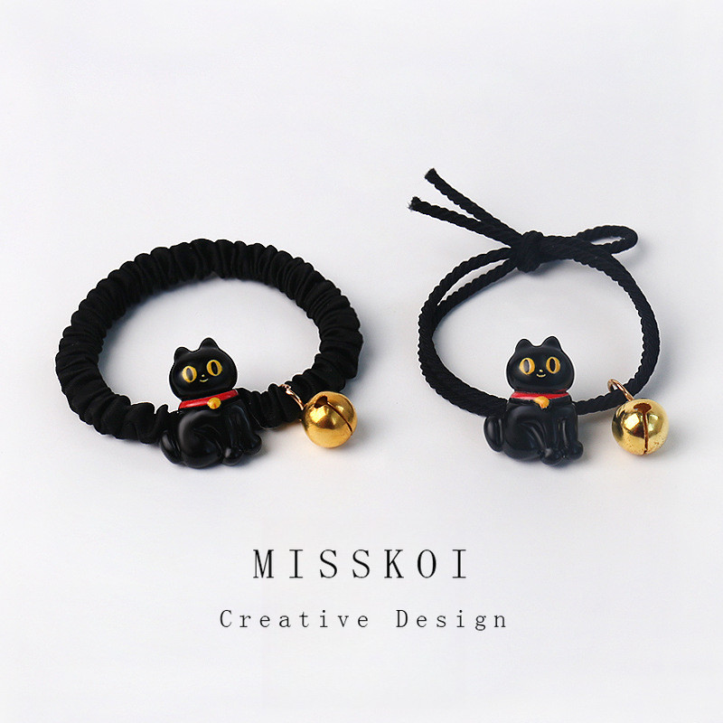 MISSKOI เชือกมัดผมแมวดํากระดิ่งตลก