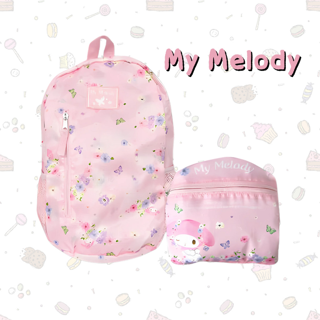 🎒พร้อมลุยทุกที่!✨กระเป๋าเป้ Sanrio แบบพับเก็บได้ งานชนช็อป มี 2 ช่องมีช่องขวดน้ำ ขนาด 15 นิ้ว (28×28 cm.)