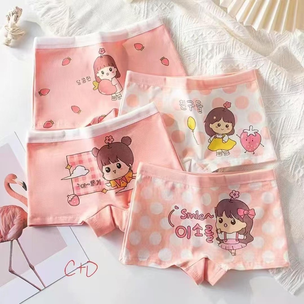 พร้อมส่งค่า กางเกงในบ็อกเซอร์ขาสั้นเด็กผู้หญิง 1แพ็ค4ตัวค่ะ ผ้าคอตตอนผสมฝ้ายค่ะ  สีสันสวยงาม น่ารักม