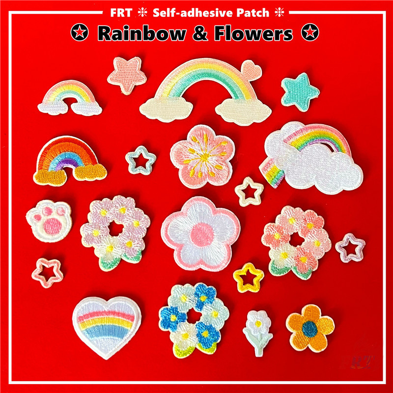 ☸ Ins แผ่นแปะสติ๊กเกอร์มีกาวในตัว Rainbow & Flowers ☸ 1 ชิ้น DIY เหล็กบนเย็บเสื้อผ้ากระเป๋าอุปกรณ์เสริมตกแต่งป้ายแพทช์