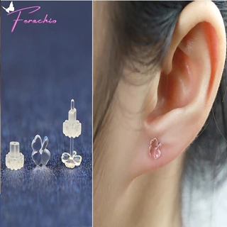 พร้อมส่ง ต่างหูพลาสติก ต่างหูสตั๊ด ตุ้มหูแบบใส รูปดาว หัวใจ ดอกไม้ โบว์ แพ้ง่ายใส่ได้ 1 คู่พร้อมแป้น